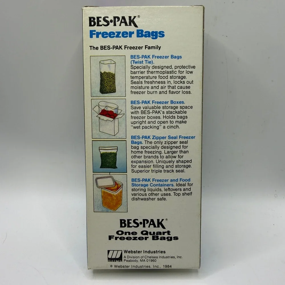 Bes-Pak 1 Quart 6 Boxes Vintage 1984 Freezer Bags with Twist Ties Kitchen